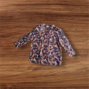 Adrianna Papell Blue and Red Floral Long Sleeve 100% silk size 14 boho chick